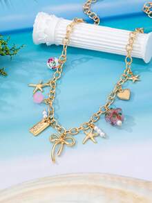 1pc Personalized Bowknot/Heart/Starfish Pendant Niche Design Necklace With Faux Pearl And Enamel Ceramic Beads, Versatile For Women To Wear To Party Or Daily - Multicolor - View 2