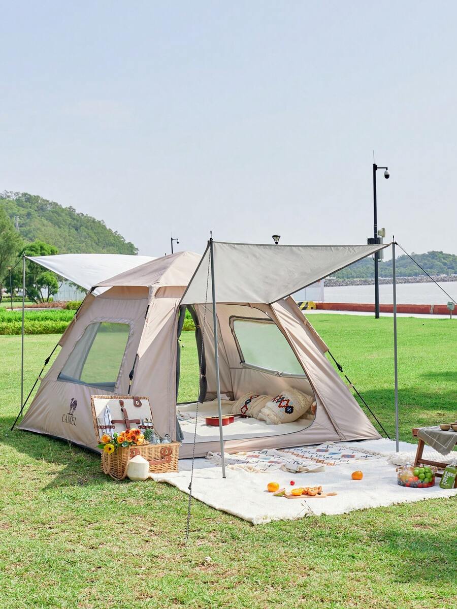 CAMEL CROWN Outdoor Tent, Portable Automatic Quick Setup Tent, Waterproof & UV-Resistant, Thickened Tent Walls, Suitable For Camping - Sand Gold/Off-white/Gray - View 1