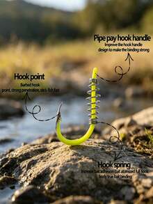 1box Iseini Spring Hooks With Barbs, Stainless Steel Material, Sharp Hook Points, Increased Bait Adhesion, Ideal For Carp And Freshwater Fishing - Green - View 6