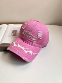 1顶男女通用做旧棒球帽，字母刺绣，水洗帽檐，加宽帽檐，柔软帽冠，休闲百搭，春夏款 - 多色 - 查看 14