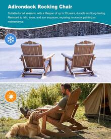 Adirondack Rocking Chairs With Retractable Ottoman & Cup Holders, 6-In-1 Folding HDPE Outdoor Rockers For Patio, Porch, Lawn,Brown - Brown - View 6