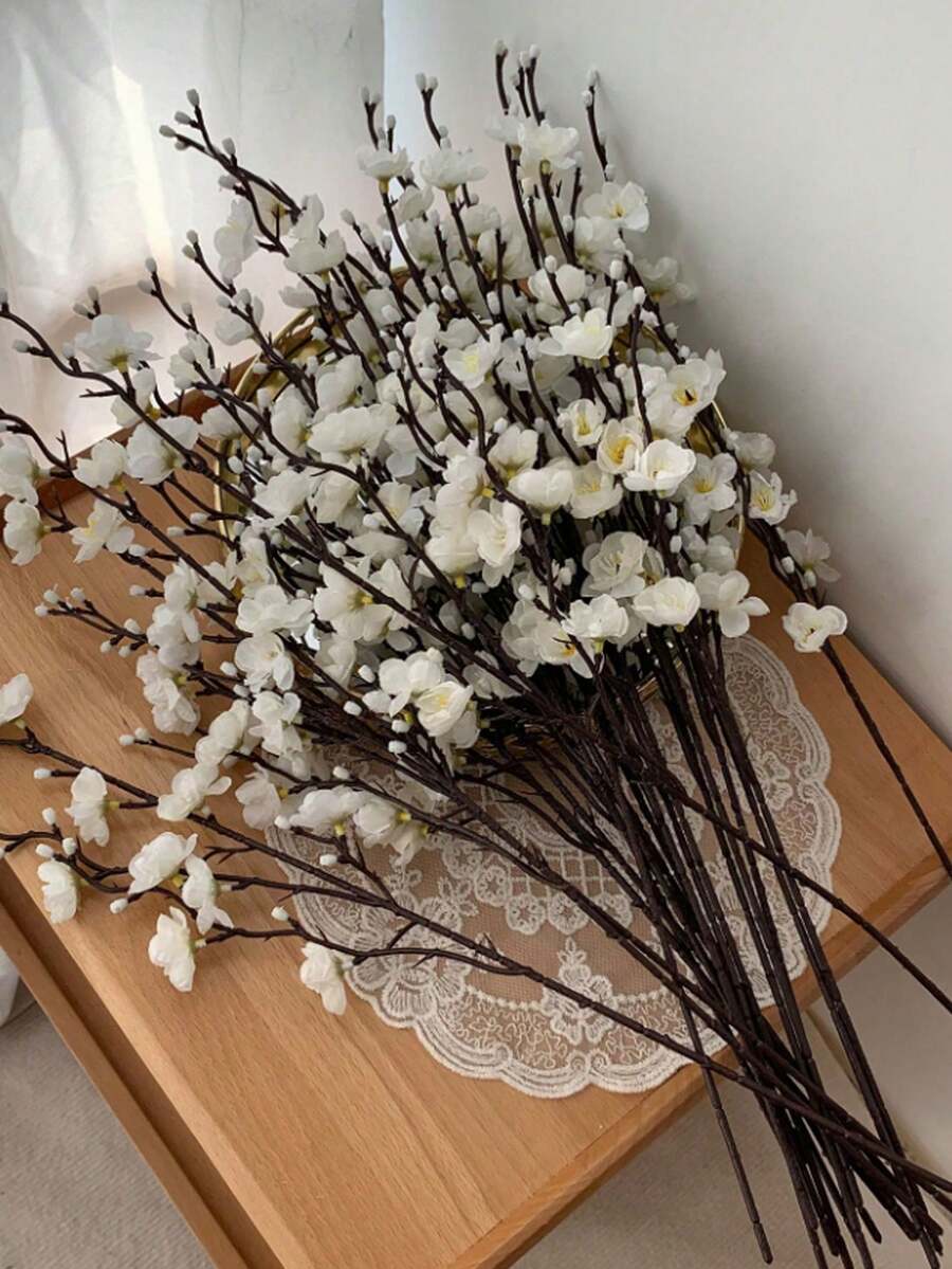 新款中式禅意人造白梅枝,仿真腊梅花枝,客厅玄关茶室书房装饰,新年装饰,侘寂风格家居装饰,花瓶插花,精品酒店摄影道具 - 彩色 - 查看 1