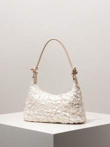 Tas Bahu Wanita Berhiaskan Payet, Cocok untuk Pesta Malam, Pernikahan, Hadiah Tas Tangan Wanita yang Elegan - Krem - View 2