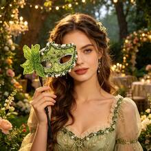 1PC Women's Masquerade Mask With Handle, Half Face Mask For Party, Halloween Floral Mask, Fashion Half Face Mask Prop, Suitable For Party, Celebration, Performance, Various Festivals And Events, Mysterious, Great Gift For Valentine's Day - View 6