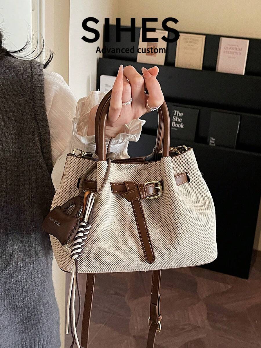 1pc Solid Color PU Leather Women's Shoulder Bag, Fashionable Handbag, Adjustable Strap, Suitable For Girls, Ladies, College Students, Young Professionals, Office Workers, Great For Office, School, Work, Business, Commute, Outdoor, Travel, Shopping (Comes With Pendant)
