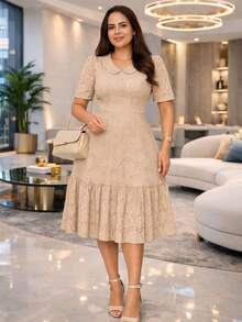 Conservative / Modest Elegant Casual Party Vintage Knit Fabric High In The Front And Low In The Back Wedding Bachelorette Party Tea Party Evening - 米色 - 查看 6