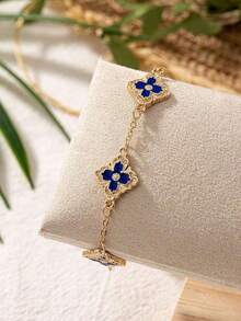 1pc Summer Cool & Luxurious Clover & Flower Bracelet For Women, Vintage Artistic & Premium Handmade Bracelet, Suitable For Daily Wear, Mother's Day Gift, Beach Vacation, Etc. Valentines,Mom,Mother,Mother's Day,Gift - 紅色 - 查看 3