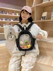 1个新款日系动漫风尼龙背包，可爱少女旅行日用背包，抽绳撞色设计，透明窗口可展示手办，小容量时尚书包，可定制痛包，适合学生、购物、聚会、展示动漫周边、送礼 - 彩色 - 查看 4