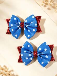 2个独立日风格双层蝴蝶结发夹，绝佳礼品之选 - 彩色 - 查看 11