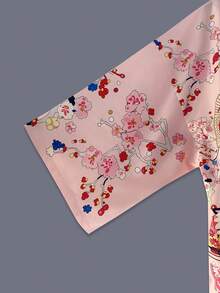 Jachetă tip kimono în stil japonez, imprimeu minimalist vintage cu desene animate, croială lejeră, unisex, subțire, primăvară/vară, ținută casual pentru plajă, călătorii, costum de petrecere în grup, roz - Roz - Vizualizare 3