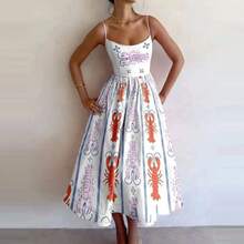 2026 Spring New Women's Clothing, Cross-Border European And American Dress, Sexy Waist-Cinching Pleated Solid Color Large Hem Strap Dress - 白底龍蝦 - 查看 10