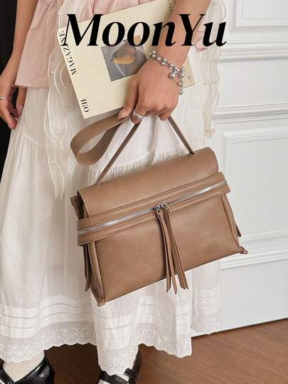 Túi đeo vai nữ, kiểu dáng vuông tối giản thời trang, màu kaki, phù hợp cho đi mua sắm và đi làm.