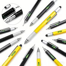 六合一多功能工具笔，1支装，包含水平仪、尺子、螺丝刀、触控笔和圆珠笔，酷炫小工具，送给男士、爸爸、丈夫的礼物（黄/黑） - 6合1螺絲起子筆 - 查看 3