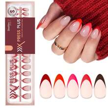 Beetles 160 Pcs 16 Sizes X Press Red French Tip Press On Nails - Rouge French | 5 Colors Short Almond Natural Salon Quality For Nails - 160Pcs S Almond-Rouge French - 查看 10