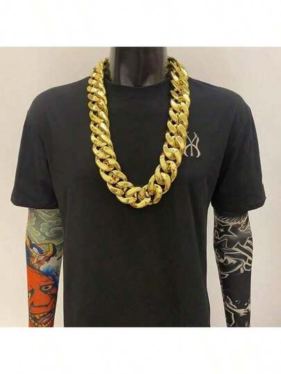 Men's CCB Gold Necklace, Hip Hop Black Style Cool American Niche Low-Key Exaggerated Smooth Thick Necklace, Suitable For Party, Music Festival, Stage Performance, Hip Hop Wear (The Product Is Made Of ABS Resin Material, Please Purchase Carefully)