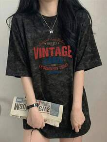 夏季新款 Z-Gen Y2K 女童红色英文印花圆领短袖T恤 休闲黑色 - 黑色 - 查看 6