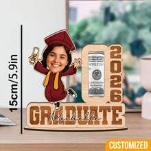 Hình cắt bằng gỗ khắc tên và kẹp tiền năm 2026, quà lưu niệm tốt nghiệp tùy chỉnh phù hợp cho sinh viên tốt nghiệp đại học hoặc trung học, bảng acrylic khắc ảnh và chữ năm 2026 - Quà tặng tốt nghiệp hoạt hình cá nhân hóa | Quà tặng tốt nghiệp thú vị cho sinh viên | Quà tặng tốt nghiệp năm 2026, bảng ảnh | Lý tưởng cho lễ tốt nghiệp, trưng bày trên bàn làm việc và các bữa tiệc. - Giá đỡ trưng bày tốt nghiệp A-Fun - Xem 8