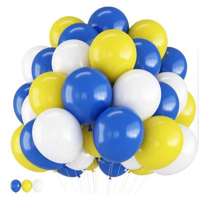 30个蓝黄相间气球，12英寸白黄蓝派对气球，皇家蓝白黄乳胶氦气球，适合男孩生日、婴儿洗礼、婚礼、订婚、周年纪念派对装饰
