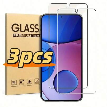 3片装高清钢化玻璃屏幕保护膜，防刮花，光滑，防碎裂，屏幕保护必备，适合日常使用、办公、家用手机屏幕保护，防水，防震，防摔，防指纹，全覆盖