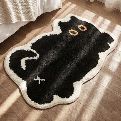 1pc Tapete de chão com estampa de gato fofo 40X60cm (15,7X23,6 polegadas), tapete de banho macio de pelúcia antiderrapante e absorvente de água para banheiro, quarto, sala de estar, cozinha, entrada, lavável, nova chegada na temporada de outono, decoração de Halloween