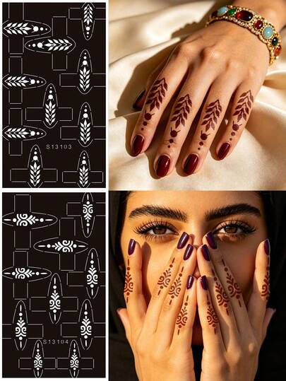 2pcs Vintage Finger Tattoo Stencils, Waterproof & Smudge-Proof, Delicate Wheat Ear & Scroll Pattern, Niche Personalized Finger Joint Decor Temporary Tattoo Templates, Unisex
