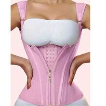 Popular High-Elasticity Court-Style Mesh Waist Cincher Corset Vest With Zipper And Button Closure Vintage Shapewear For Women - Rosa - Visa 5