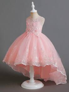 Váy Công Chúa Lưới Không Tay Cho Bé Gái, Áo Choàng Trang Trọng Biểu Diễn Sân Khấu Khiêu Vũ Cho Trẻ Em - Hồng - Xem 5