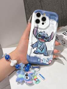 Disney Has Authorized, Phone Case - Chain Set, The Stitch Lilo & Stitch Phone Case Plus A Silicone 3D Or Fluffy Style Stitch Bracelet With Metallic Ring Removable Bracelet, Stitch And Angel Pattern, Compatible With Iphone 17/16/15/14/13/12/11/XS/XR/X Plus Pro Max, Wavy Design Phone Case For Girl, A Stylish Cartoon Summer Phone Case, The Perfect Gift Choice, Phone Protection, Durable Phone Cover, Great Gift For Friends And Family - Kiểu trắng B - Xem 5