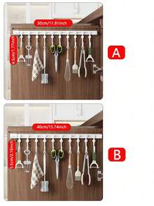 Easy To Install Kitchen Storage Rack, Over-The-Door Sliding Rail Hooks - No Drilling Required, Adhesive Backed, Practical Hanging Hooks For Convenient Installation - Multicolor - View 2