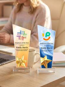 1pc Customizable Acrylic Trophy, Can Customize Logo And Text, Star/Goat Head Design, Color Options Available, Suitable For Corporate And Event Awards, Elegant Gradient Crystal Trophy, Ideal For Office Awards And Anniversary Gifts - Multicolor - View 4