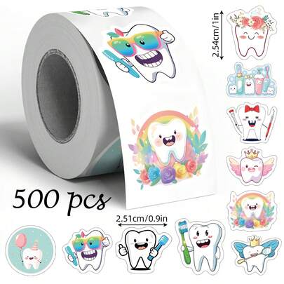 500pcs Cartoon Big Teeth Graffiti Stickers, 1 Inch Irregular Shape, 10 Patterns, Envelope, Magazine, Phone Case, Water Cup, Computer Helmet, Scrapbook DIY Decor, Holiday Party Gift Packaging, PVC Waterproof Stickers