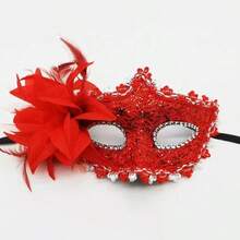 1pc Women's Sexy Red/Purple Lace Feather Rose Side Flower Mask - Can Be Used As Ball Party Decoration Accessory/Performance Prop/Photography Prop/Cosplay Prop,Halloween - Red - View 6
