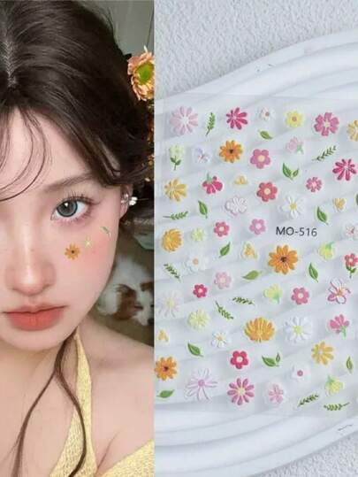 1pc Spring Daisy Flower Face Sticker, Korean Transparent Makeup Accessory, Photo Shoot Decor, Y2K Girlish Charm, Face Glitter, Festival, Face Jewel Sticker, 3D Sticker