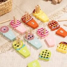 Children's Wooden Digital Cognitive Toys, Wooden Ice Cream Building Blocks Puzzle Early Education Intellectual Game - 玫紅色 - 查看 2