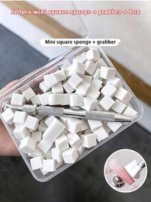 100pcs Mini Sponge Blocks With 4-Claw Tweezer, Nail Art Gradient Color Sponge, Gradient Nail Polish Tools - Apricot - View 3