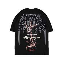 DARCSPORT American Fashion Brand Retro Wolf Head Print Pure Cotton Short-Sleeve T-Shirt, Loose Fit For Both Men And Women - 黑色 - 查看 6