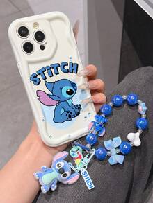 Disney Has Authorized, Phone Case - Chain Set, The Stitch Lilo & Stitch Phone Case Plus A Silicone 3D Or Fluffy Style Stitch Bracelet With Metallic Ring Removable Bracelet, Stitch And Angel Pattern, Compatible With Iphone 17/16/15/14/13/12/11/XS/XR/X Plus Pro Max, Wavy Design Phone Case For Girl, A Stylish Cartoon Summer Phone Case, The Perfect Gift Choice, Phone Protection, Durable Phone Cover, Great Gift For Friends And Family - Kiểu trắng B - Xem 3