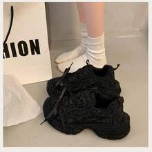 Rhinestone Embellished Chunky Sneakers, New Fashionable Lace-Up Casual Shoes For Women - Black - View 3
