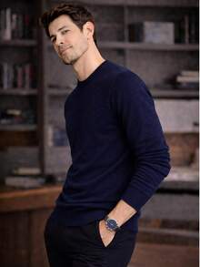 Men's Textured Knit Sweater In 5 Colors – Comfortable, Stylish, And Ideal For Autumn/Winter - Navy Blue - View 2