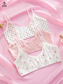 Set de 3 piezas de ropa interior cómoda y casual con estampado romántico de corazón y melocotón - Multicolor - Ver 2