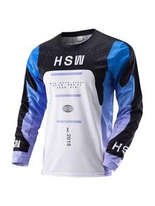 HISERWA Men's Starry Print Cycling Jersey - Blue And Purple Colorblock Long Sleeve T-Shirt - Motorcycle Brand - Tech-Inspired Sporty Style - Black - View 11