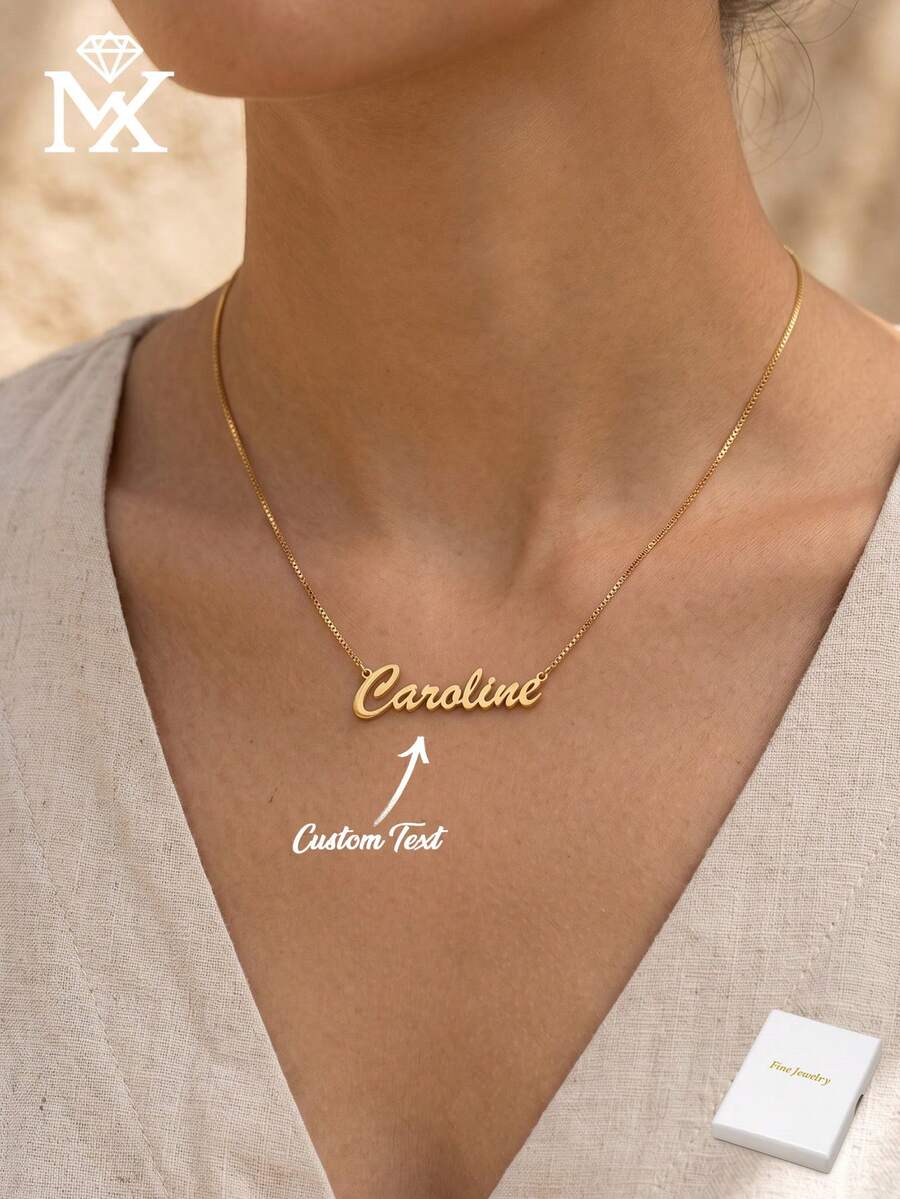 Customized English Name Pendant Necklace Stainless Steel Minimalist Name Plate Necklace Jewelry Gift, Personalized Gift, Mother's Day Gift - Yellow Gold - View 1