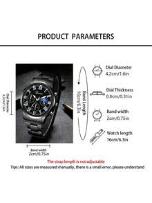 Set Hadiah Bisnis Mewah 3 Buah untuk Pria, Termasuk 1 Jam Tangan Stainless Steel Moonphase Warna Perak-Hitam, 1 Dompet Pendek Beremboss, dan 1 Pulpen Tanda Tangan Bisnis - Perak - View 6