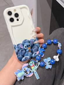 Disney Has Authorized, Phone Case - Chain Set, The Stitch Lilo & Stitch Phone Case Plus A Silicone 3D Or Fluffy Style Stitch Bracelet With Metallic Ring Removable Bracelet, Stitch And Angel Pattern, Compatible With Iphone 17/16/15/14/13/12/11/XS/XR/X Plus Pro Max, Wavy Design Phone Case For Girl, A Stylish Cartoon Summer Phone Case, The Perfect Gift Choice, Phone Protection, Durable Phone Cover, Great Gift For Friends And Family - 白色款式B - 查看 3