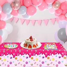 41 piezas de decoración de fiesta de cerezo, vajilla temática She's The Cherry On parte superior, lindos platos de cereza con lazo rosa, servilleta, mantel, cumpleaños, baby shower, despedida de - Fiesta Candyland - Ver 8