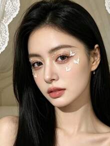 1pc White Fish Tail Eye Makeup Sticker, Pearl Teardrop Sticker, Sweet Mermaid Makeup, Stage Makeup, Pure Aesthetic Photo Decor Sticker,Concert Look,Face Gems - Multicolor - View 2