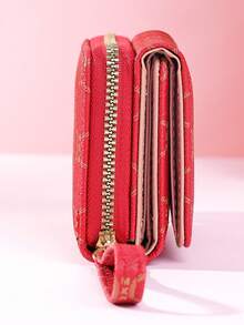 Cartera de mujer de alta gama, pequeño bolso de mano multifunción con patrón de letras aleatorias, estilo coreano retro, múltiples ranuras para tarjetas - Rojo - Ver 5