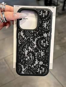 1 pieza de Funda de teléfono con encaje compatible con todos los modelos, estilo de lujo para dama, de TPU suave, con patrón floral blanco vintage, ligera y antideslizante - Multicolor - Ver 3