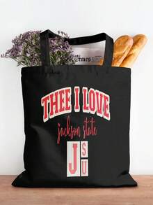 Jackson State University Thee I Love Tote Bag, Literary Shoulder Bag For Readers Canvas Tote Bag, Vintage Reusable Shopping Bag ,Fashion Daily Handbag For Women - màu đen - Xem 3