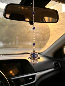Colgante de espejo retrovisor con ojo azul de diamantes y mano del diablo - A - Ver 2